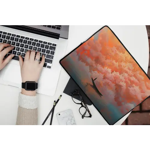 Zee - Boot - Wolken - Oranje laptophoes neopreen klein -bureau