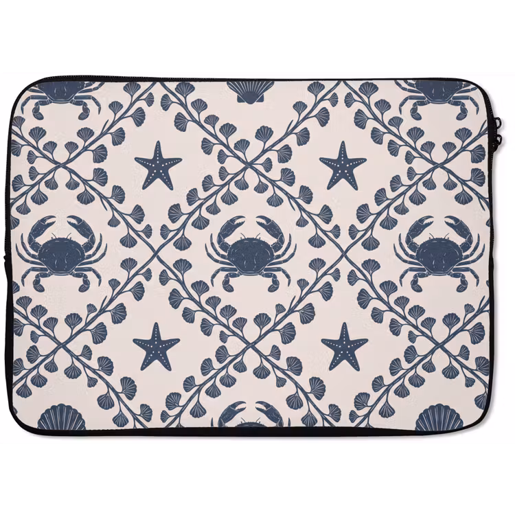 Zee - Krab - Zeester - Patroon - Blauw laptophoes neopreen klein -zkaufland3dotto