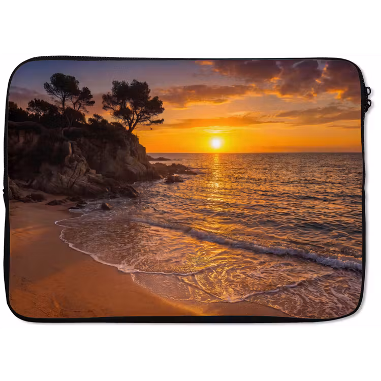 Zee - Kust - Zonsondergang - Natuur - Oranje laptophoes neopreen klein -zkaufland3dotto