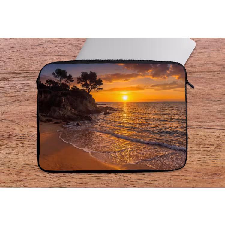 Zee - Kust - Zonsondergang - Natuur - Oranje laptophoes neopreen klein -tafel
