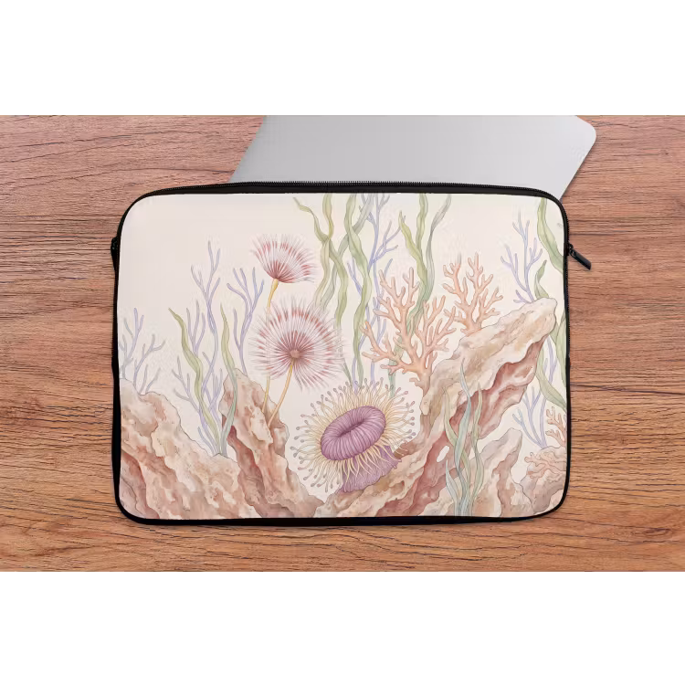 Zeeleven - Koraal - Onderwater - Illustratie - Kleurrijk laptophoes neopreen klein -tafel