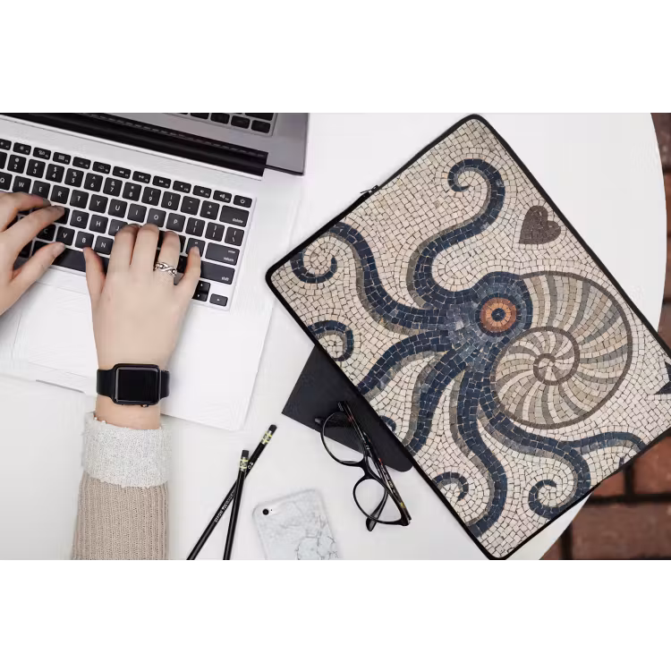 Zeeleven - Mozaïek - Kunst - Vintage - Beige laptophoes neopreen klein -bureau
