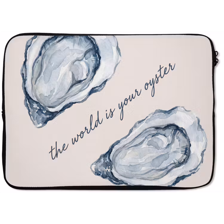 Zeeleven - Oester - Aquarel - Minimalistisch - Blauw laptophoes neopreen klein -zkaufland3dotto