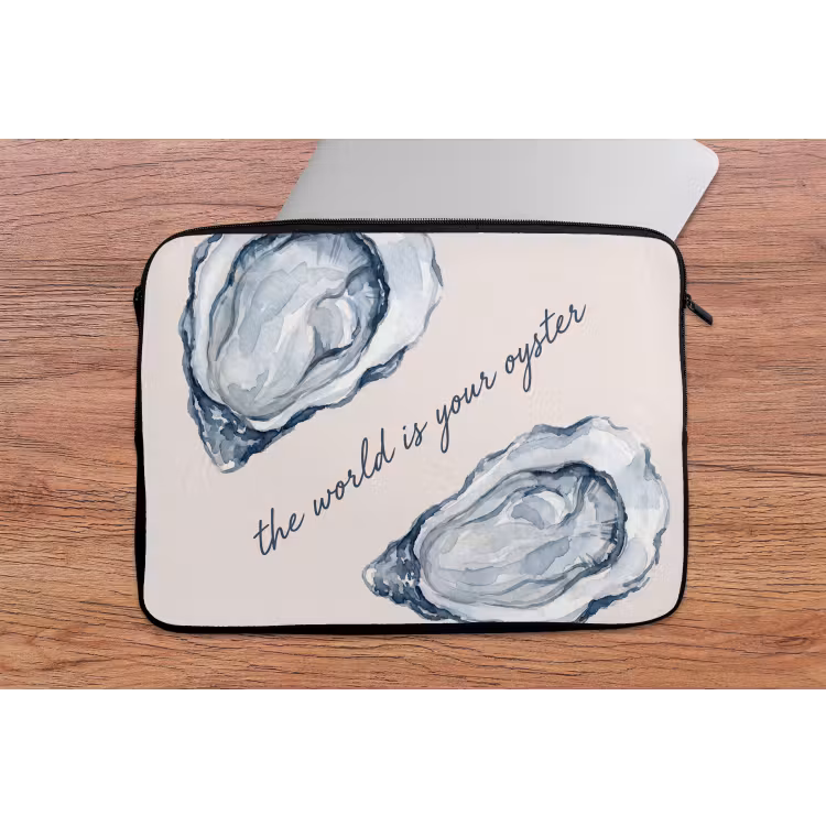 Zeeleven - Oester - Aquarel - Minimalistisch - Blauw laptophoes neopreen klein -tafel