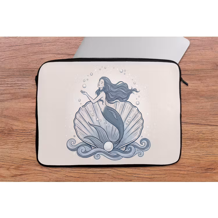 Zeemeermin - Schelp - Zee - Fantasie - Blauw laptophoes neopreen klein -tafel