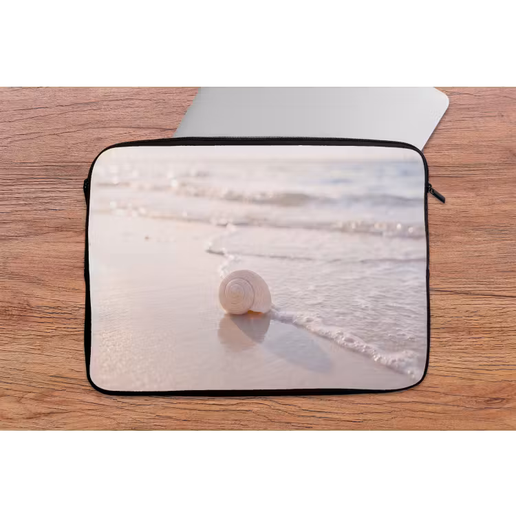 Zeeschelp - Strand - Zee - Natuur - Beige laptophoes neopreen klein -tafel