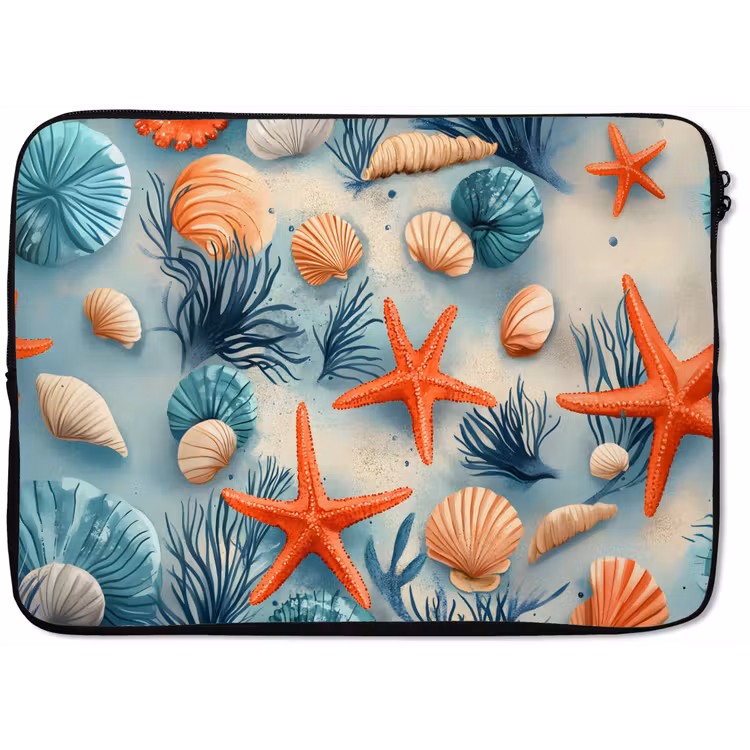Zeesterren - Schelpen - Illustratie - Zand laptophoes neopreen klein -zkaufland3dotto