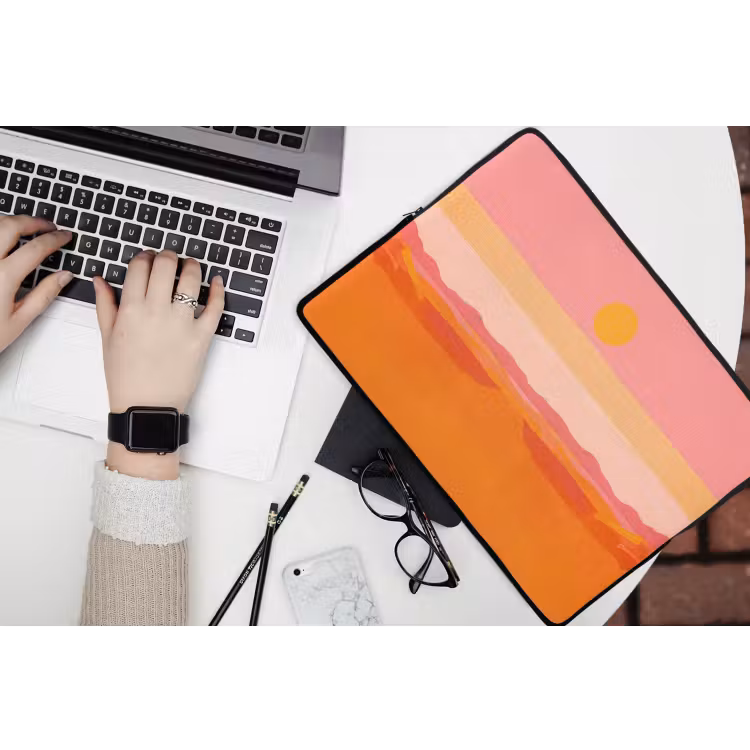 Zon - Abstract - Landschap - Oranje laptophoes neopreen klein -bureau
