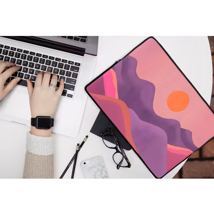 Zon - Heuvels - Paars - Abstract laptophoes neopreen klein -bureau