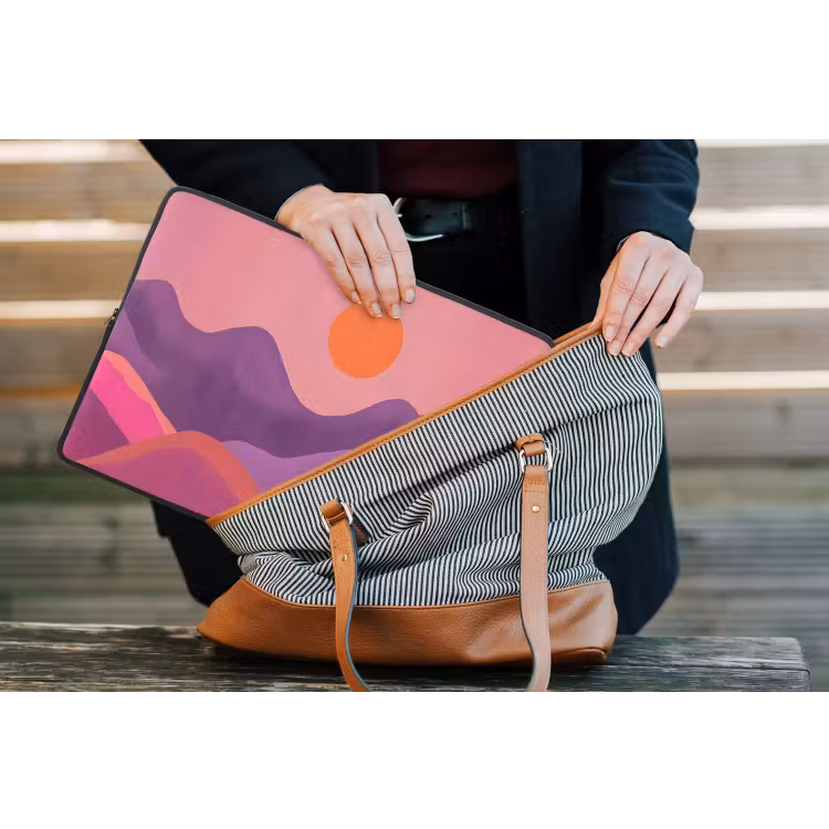 Zon - Heuvels - Paars - Abstract laptophoes neopreen klein -tas