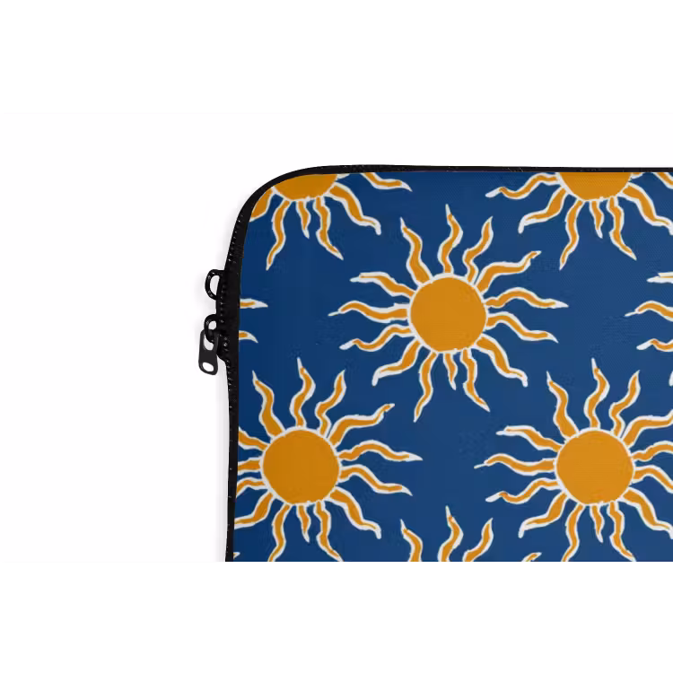 Zon - Patroon - Blauw laptophoes neopreen klein 279 -detail
