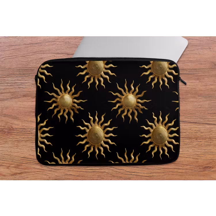Zon - Patroon - Luxe - Goud - Zwart laptophoes neopreen klein 279 -tafel