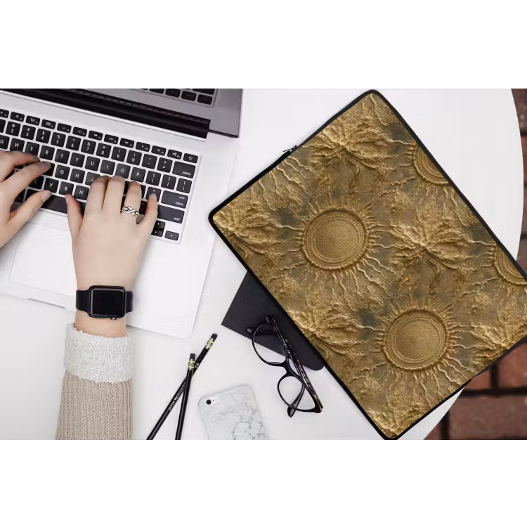 Zon - Reliëf - Antiek - Goud laptophoes neopreen klein 279 -bureau