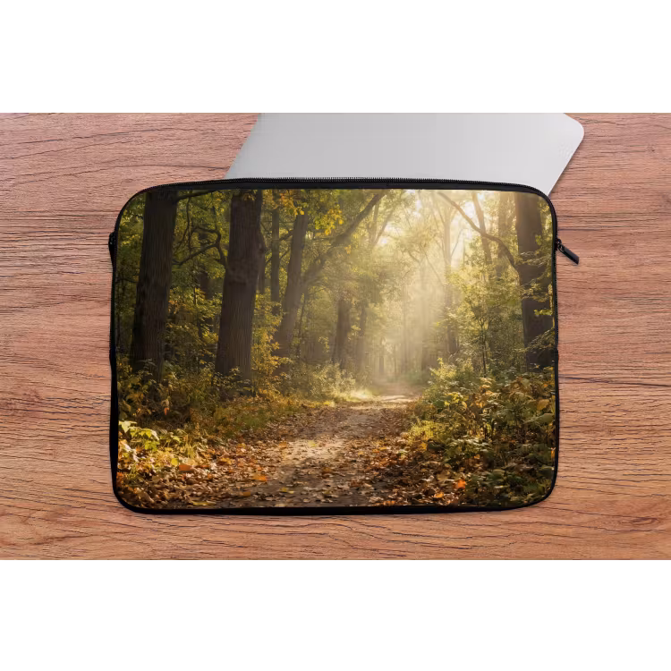 Zonlicht - Bospad - Bomen laptophoes neopreen klein -tafel