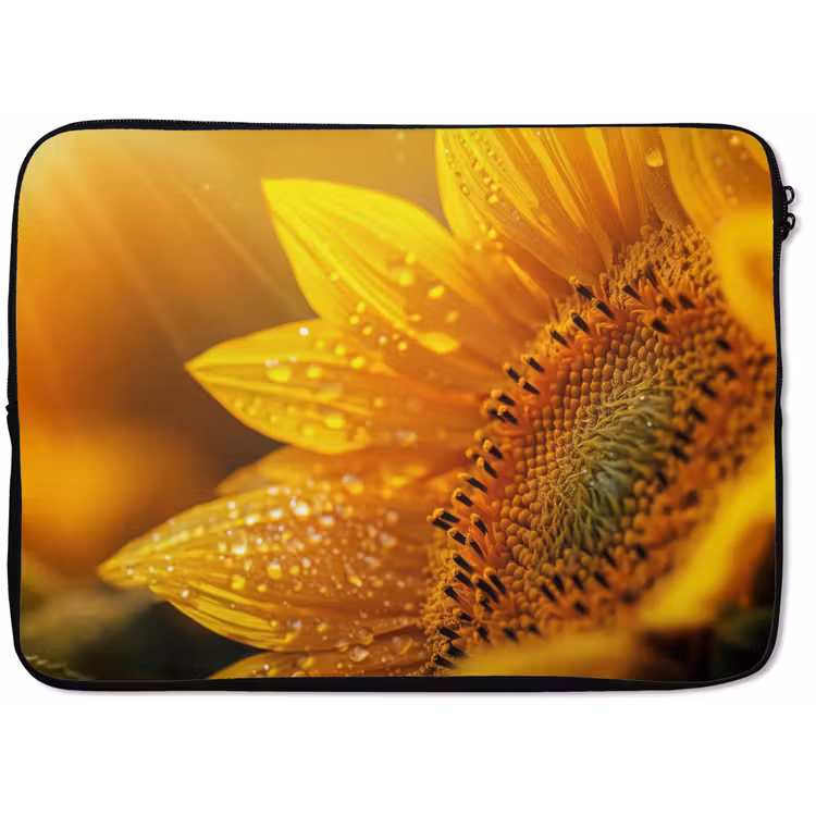 Zonnebloem - Dauwdruppels - Geel - Zonlicht laptophoes neopreen klein -zkaufland3dotto