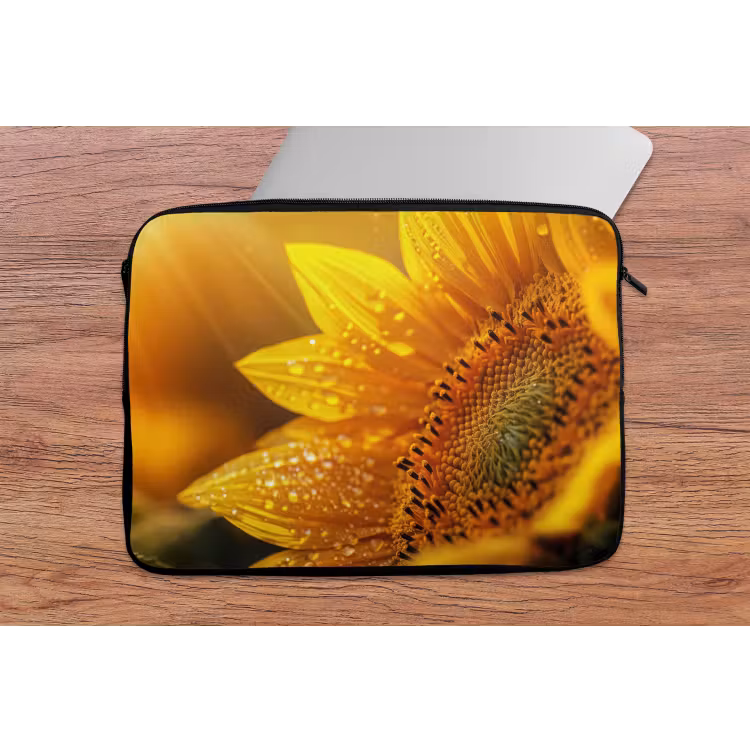 Zonnebloem - Dauwdruppels - Geel - Zonlicht laptophoes neopreen klein -tafel