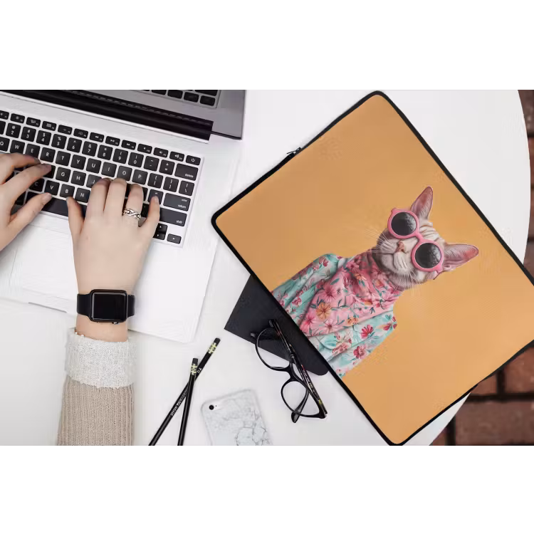 Zonnebril - Kat - Sjaal - Bloemen laptophoes neopreen klein -bureau