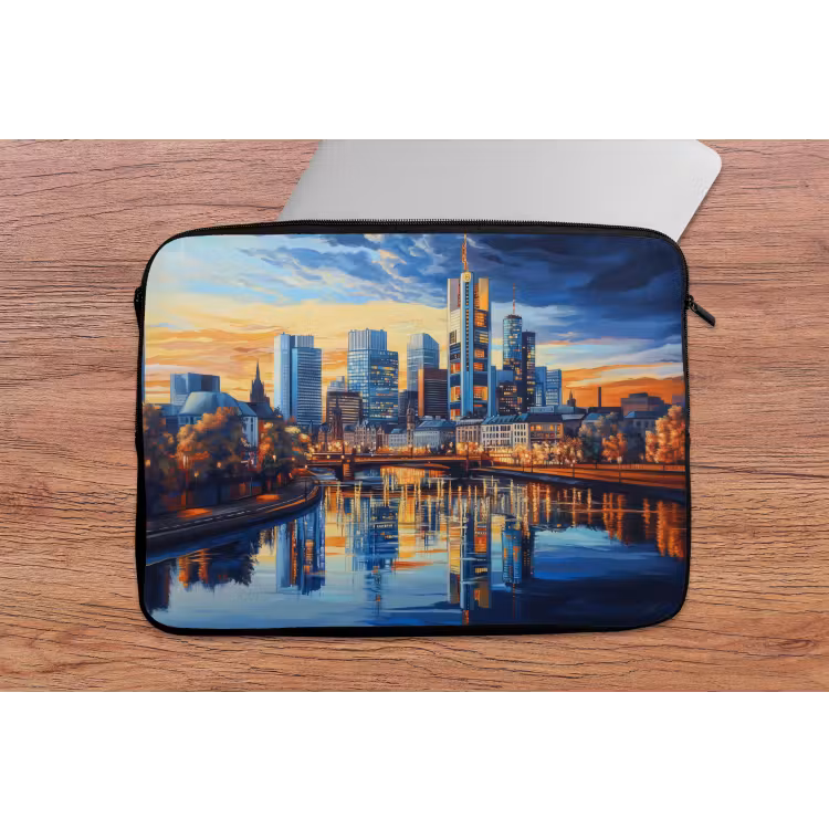 Zonsondergang Frankfurt - Stad - Skyline - Water laptophoes neopreen klein -tafel