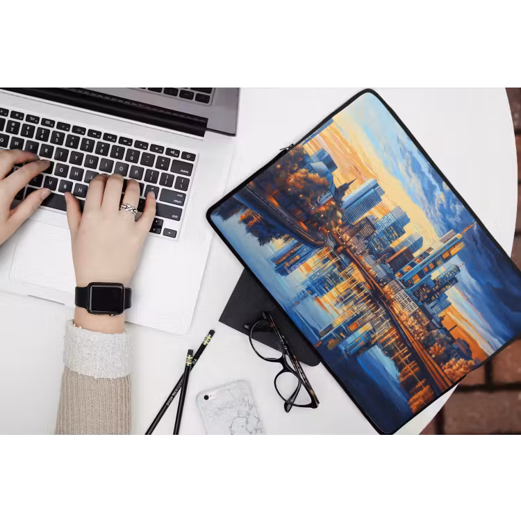 Zonsondergang Frankfurt - Stad - Skyline - Water laptophoes neopreen klein -bureau