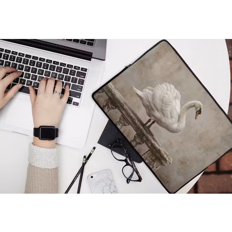 Zwaan - Elegant - Dieren - Wit laptophoes neopreen klein -bureau