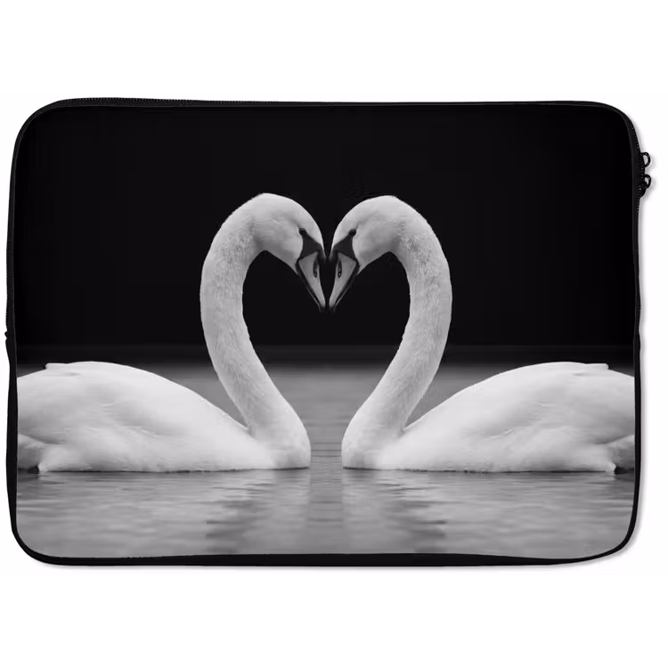 Zwanen - Hart - Zwart - Wit laptophoes neopreen klein -zkaufland3dotto