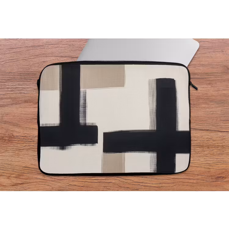 Zwart - Abstract - Japandi laptophoes neopreen klein -tafel