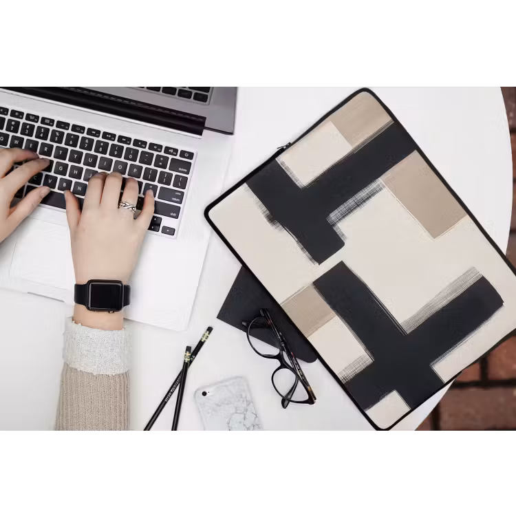 Zwart - Abstract - Japandi laptophoes neopreen klein -bureau