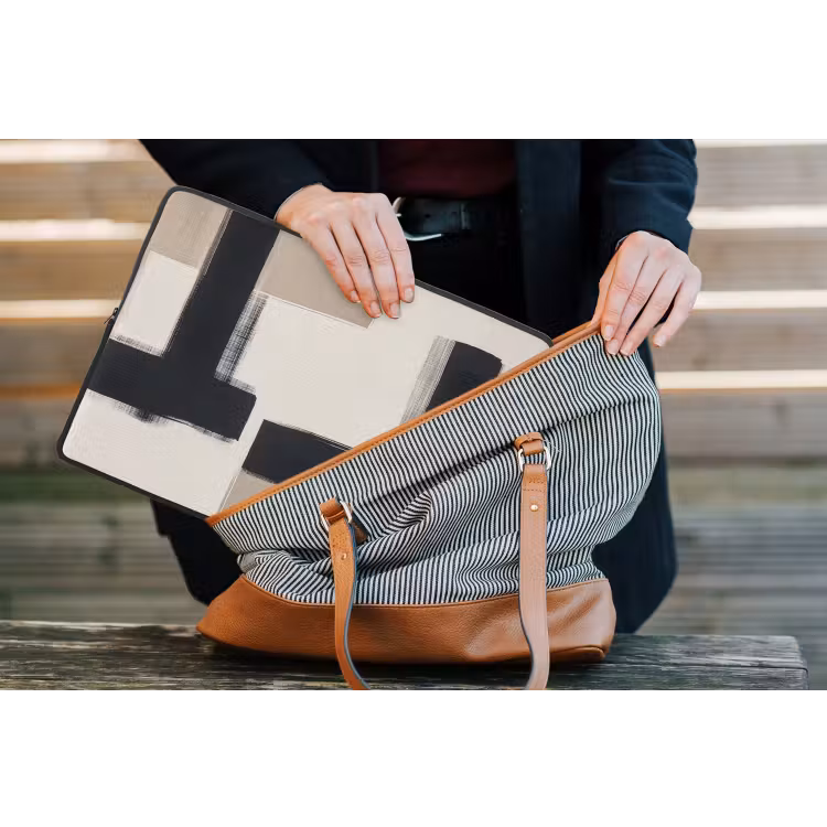 Zwart - Abstract - Japandi laptophoes neopreen klein -tas