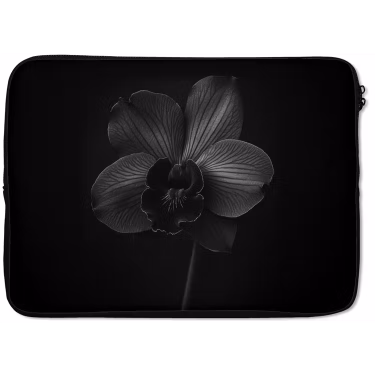 Zwart - Bloem - Orchidee laptophoes neopreen klein -zkaufland3dotto