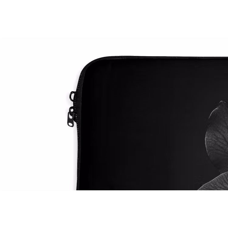 Zwart - Bloem - Orchidee laptophoes neopreen klein -detail