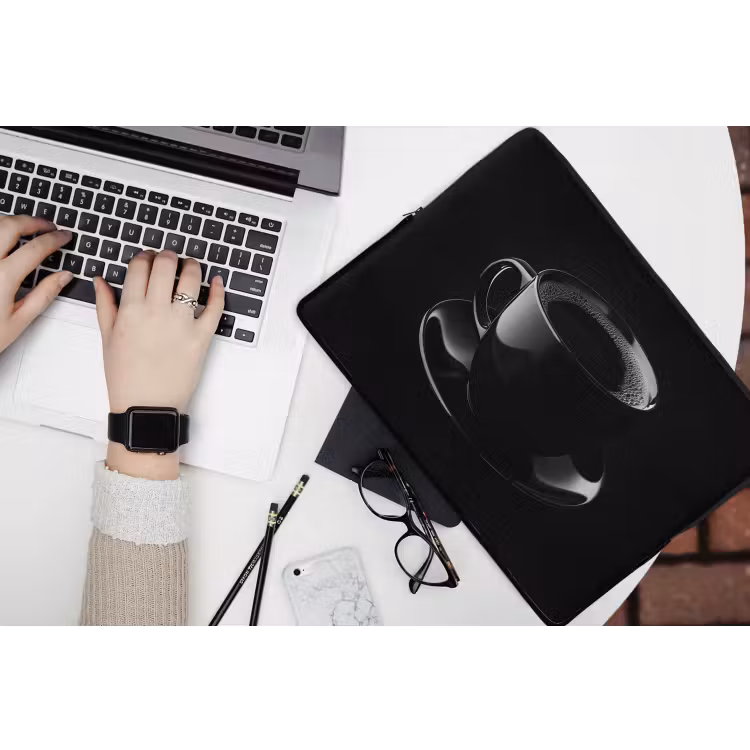 Zwart - Koffie - Kopje laptophoes neopreen klein -bureau