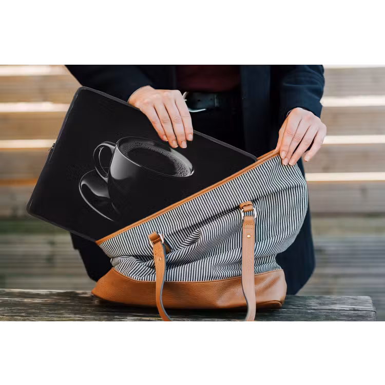 Zwart - Koffie - Kopje laptophoes neopreen klein -tas
