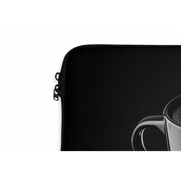 Zwart - Koffie - Kopje laptophoes neopreen klein -detail