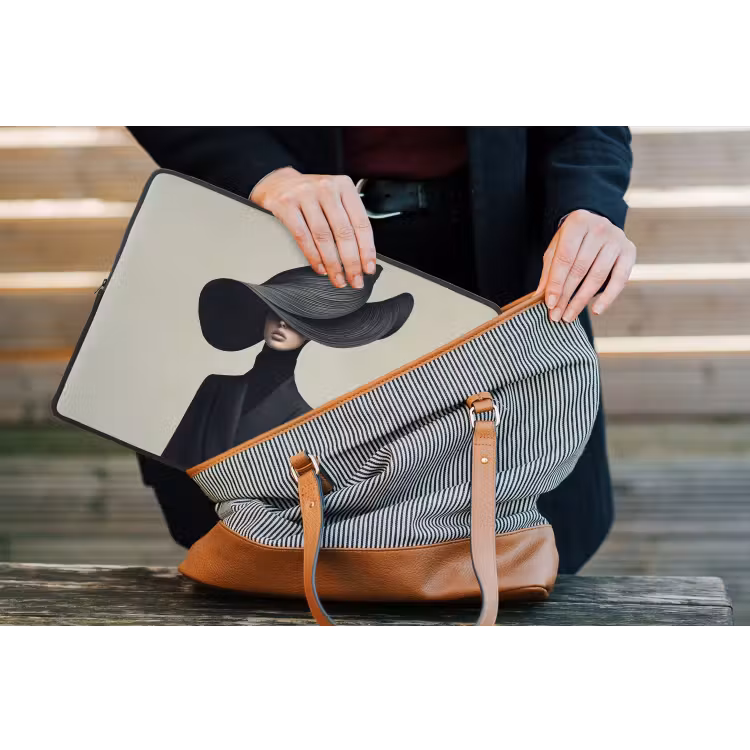 Zwart - Vrouw - Hoed laptophoes neopreen klein -tas