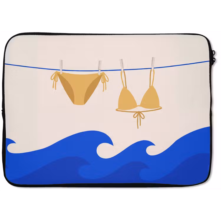 Zwemkleding - Zee - Zomer - Illustratie - Geel laptophoes neopreen klein -zkaufland3dotto