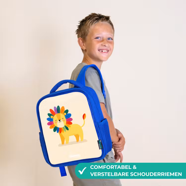 Leeuw - Manen - Kleurrijk Kinderrugzak - Blauw middel -sfeer3_NL