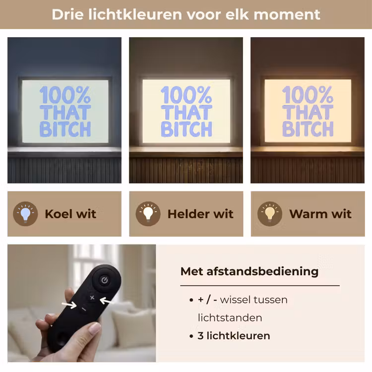 100% that bitch - Blauw - Wit Light Box met batterij (Wandlamp) middel -USP_lichtkleurNL