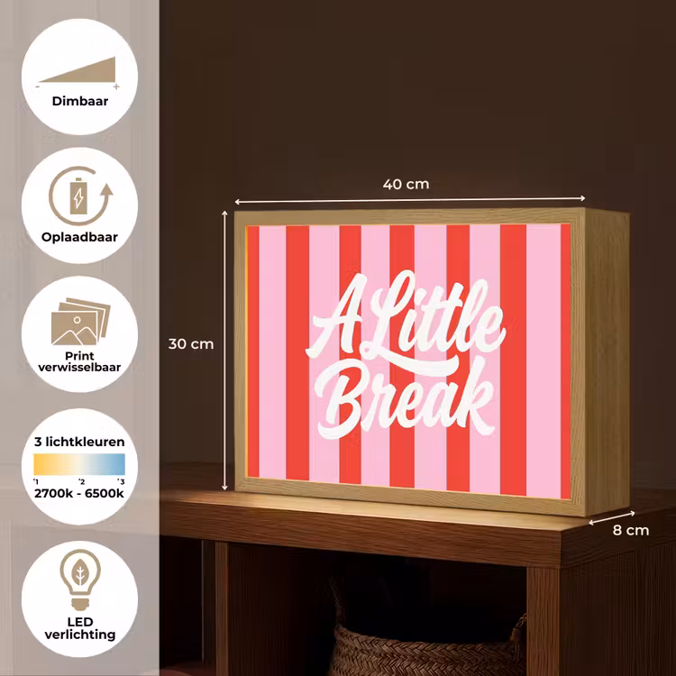 A Little Break - Strepen - Rood - Roze Light Box met batterij (Wandlamp) middel -USP_websiteoverzichtNL