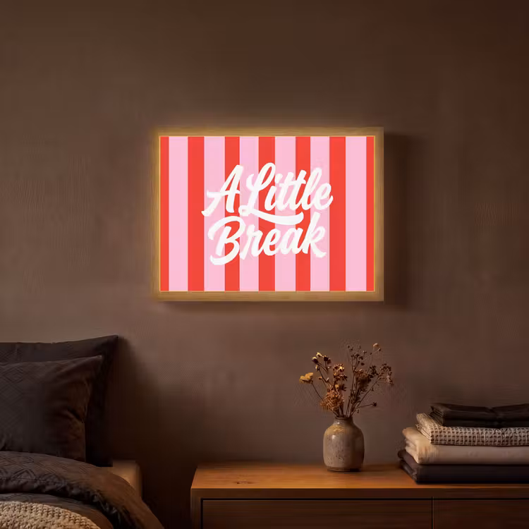 A Little Break - Strepen - Rood - Roze Light Box met batterij (Wandlamp) middel -sfeer4