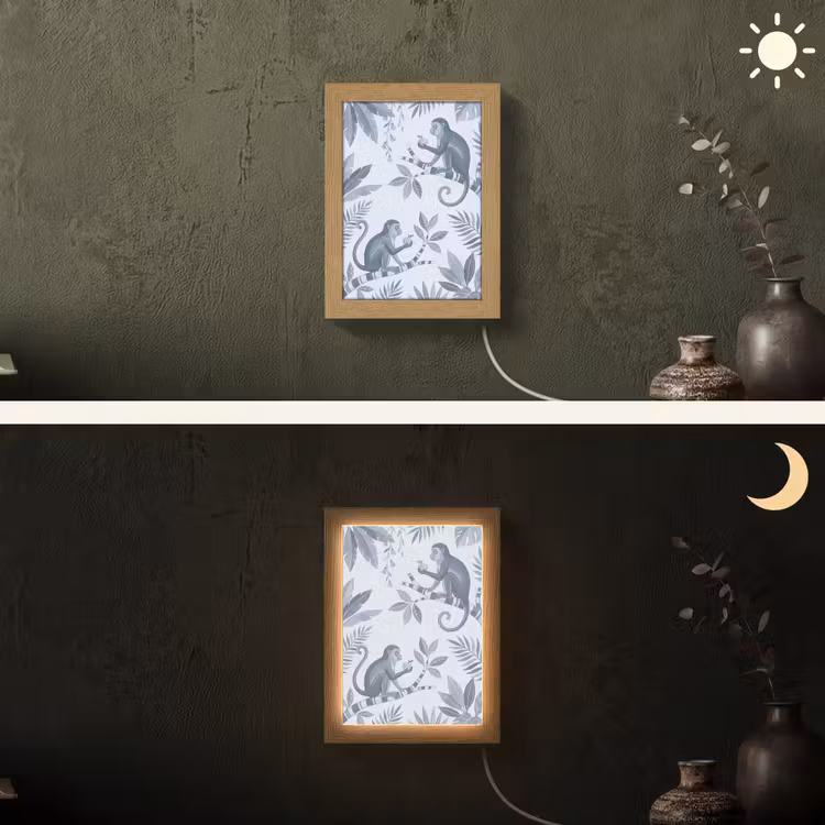 Aap - Boom - Bladeren - Jungle - Illustratie Light Box met kabel (Wandlamp) klein -sfeer3