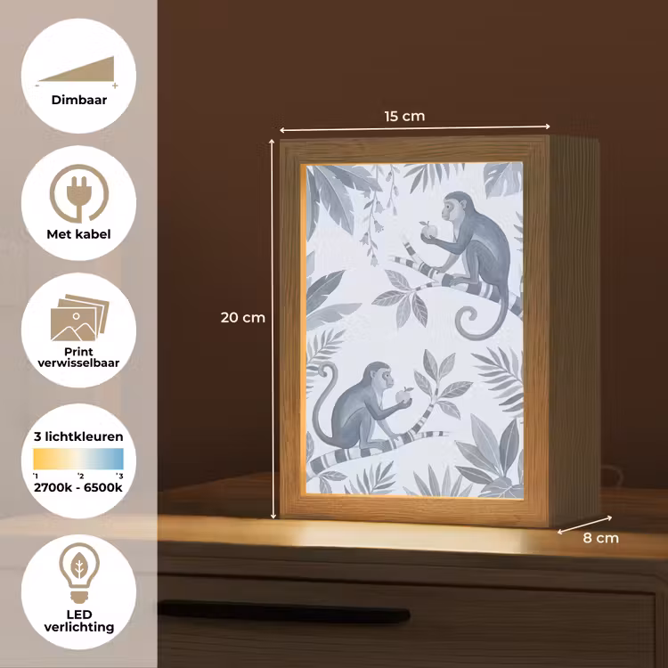 Aap - Boom - Bladeren - Jungle - Illustratie Light Box met kabel (Wandlamp) klein -USP_websiteoverzichtNL