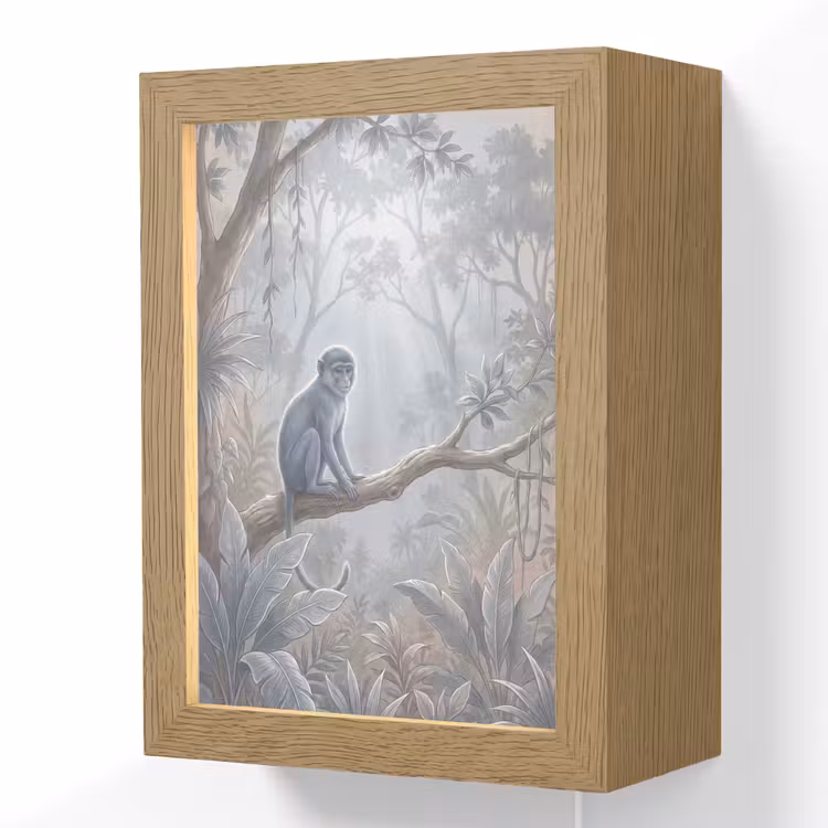 Aap - Boom - Jungle - Natuur - Grijs Light Box met kabel (Wandlamp) klein -3d