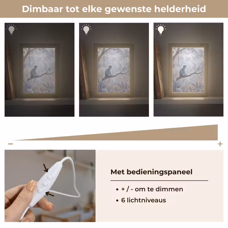 Aap - Boom - Jungle - Natuur - Grijs Light Box met kabel (Wandlamp) klein -USP_dimbaarNL