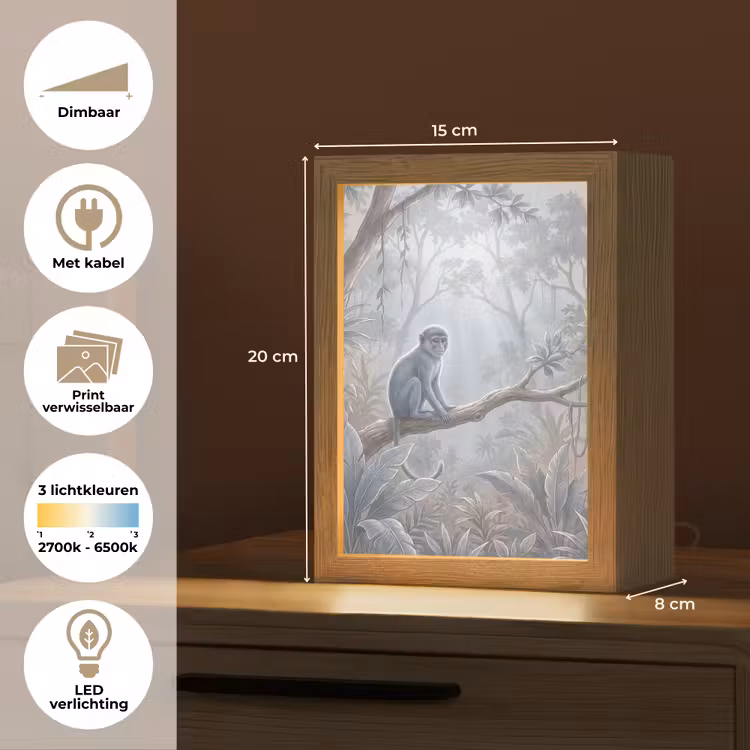 Aap - Boom - Jungle - Natuur - Grijs Light Box met kabel (Wandlamp) klein -USP_websiteoverzichtNL