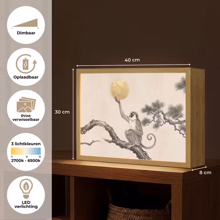 Aap - Maan - Goud Light Box met batterij (Wandlamp) middel -USP_websiteoverzichtNL