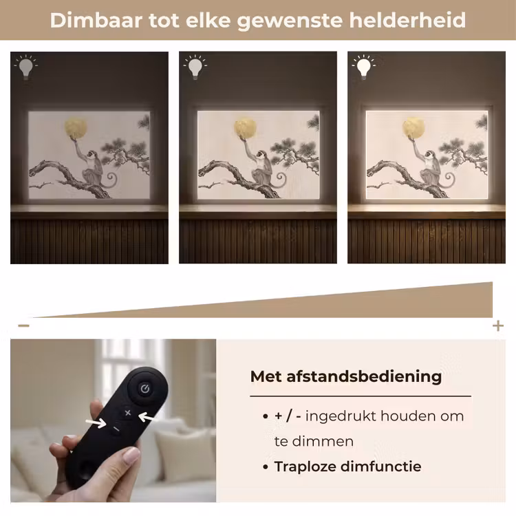 Aap - Maan - Goud Light Box met batterij (Wandlamp) middel -USP_dimbaarNL