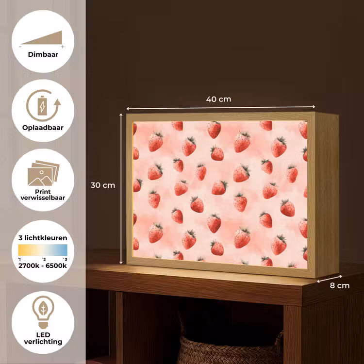 Aardbei - Patroon - Roze Light Box met batterij (Wandlamp) middel 907 -USP_websiteoverzichtNL