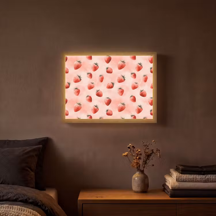 Aardbei - Patroon - Roze Light Box met batterij (Wandlamp) middel 907 -sfeer4