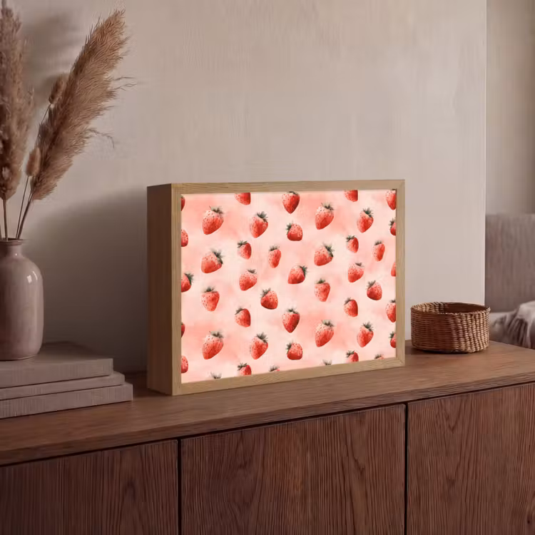Aardbei - Patroon - Roze Light Box met batterij (Wandlamp) middel 907 -sfeer2