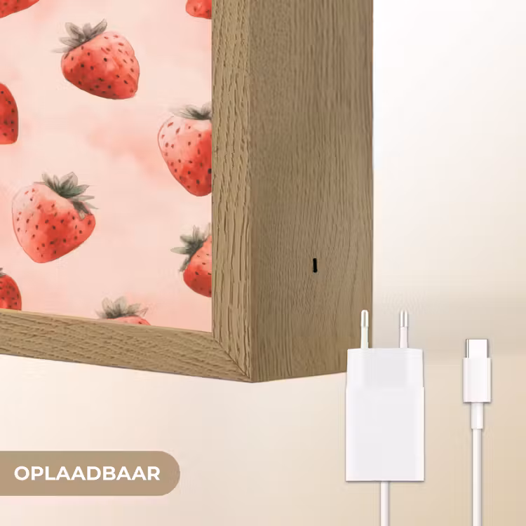 Aardbei - Patroon - Roze Light Box met batterij (Wandlamp) middel 907 -USP_websiteoplaadbaarNL